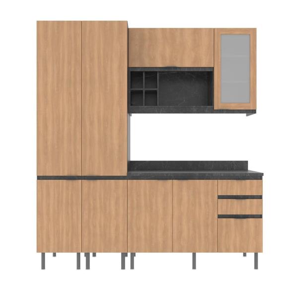 Cozinha Compacta Margarida 200cm com Tampo, 4 Peças, 8 Portas e 3 Gavetas com Divisor de Talheres - Tecno Mobili Imagem de Cozinha Compacta Margarida 200cm com Tampo, 4 Peças, 8 Portas e 3 Gavetas com Divisor de Talheres