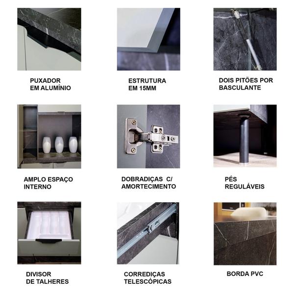 Cozinha Compacta Margarida 200cm com Tampo, 4 Peças, 8 Portas e 3 Gavetas com Divisor de Talheres - Tecno Mobili Imagem de Cozinha Compacta Margarida 200cm com Tampo, 4 Peças, 8 Portas e 3 Gavetas com Divisor de Talheres