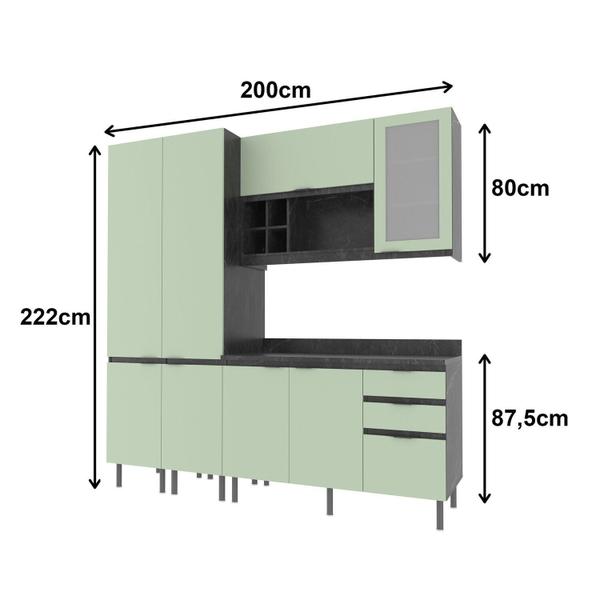 Imagem de Cozinha Compacta Margarida 200cm com Tampo, 4 Peças, 8 Portas e 3 Gavetas com Divisor de Talheres