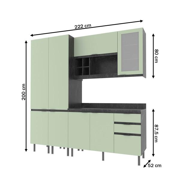 Imagem de Cozinha Compacta Margarida 8 Portas e 3 Gavetas com Divisor de Talheres Mármore Lunar/Verde Mar - Tecnomobili