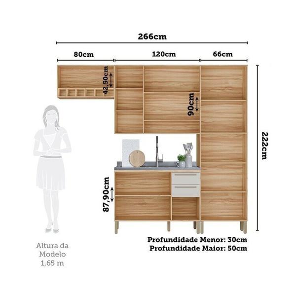 Imagem de Cozinha Compacta Modulada 4 Peças 11 Portas e 2 Gavetas com Vidro sem Tampo Itália Espresso Móveis