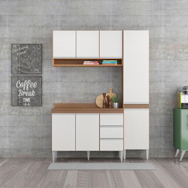 Imagem de Cozinha Compacta Modulada com Balcão Paneleiro Sabrina 160x202 Cm 4 Peças MDP Branco MENU