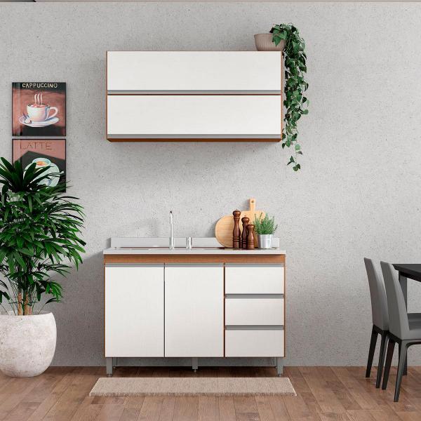 Imagem de Cozinha Compacta Modulada para Apartamento 120 x 202 Cm 3 Peças MDP Branco MENU