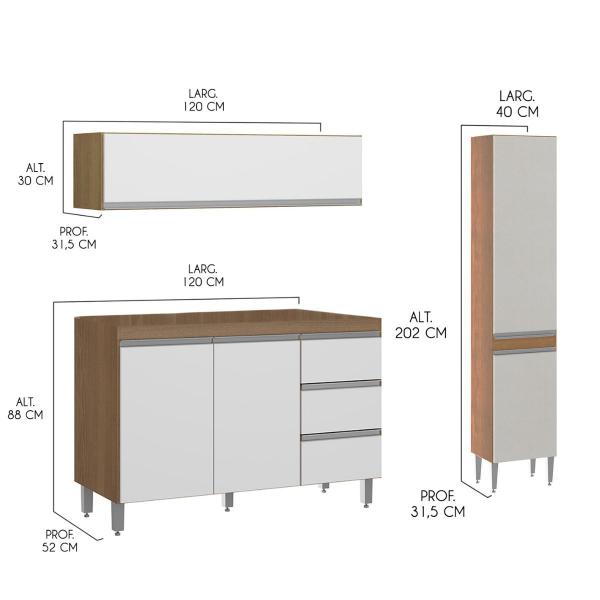 Imagem de Cozinha Compacta Modulada Sabrina com Balcão Pia 160x202 Cm 4 Peças MDP Branco MENU