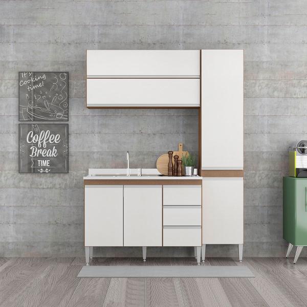 Imagem de Cozinha Compacta Modulada Sabrina com Balcão Pia 160x202 Cm 4 Peças MDP Branco MENU