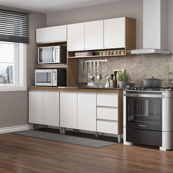 Imagem de Cozinha Compacta para Apartamento Planejada 200x202 Cm 3 Peças MDP Branco MENU