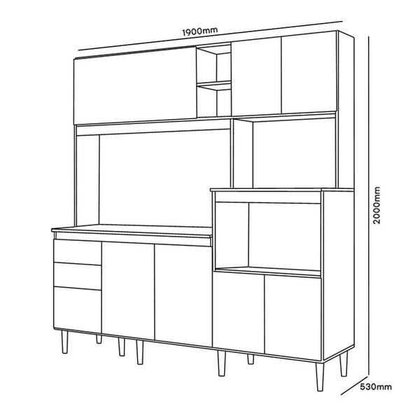 Imagem de Cozinha Compacta Piatã 7 Portas 3 Gavetas 100% Mdf - Carvalho Nature/Off Whte Cristal