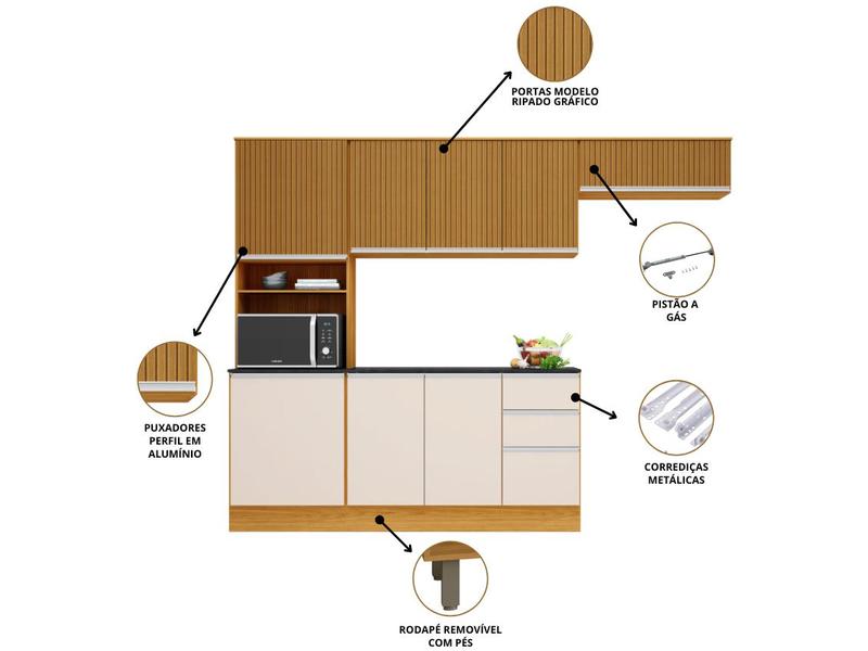 Imagem de Cozinha Compacta Poliman Móveis Paris com Balcão 9 Portas 2 Gavetas