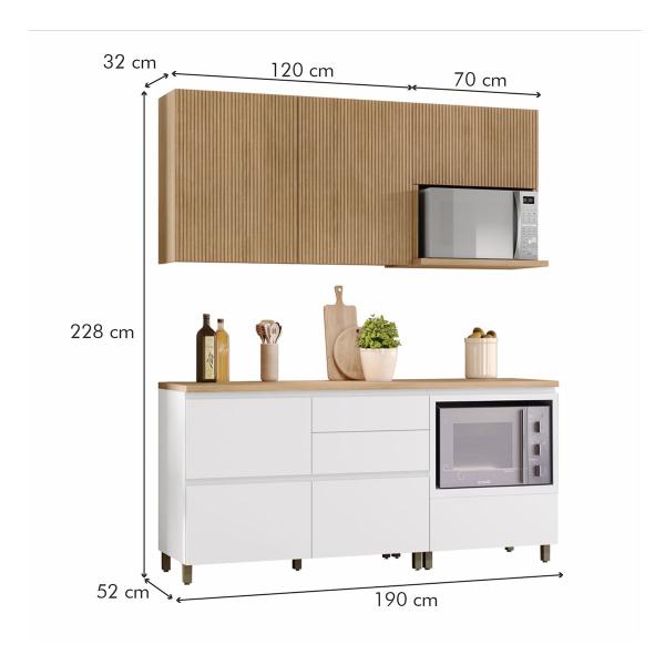 Imagem de Cozinha Compacta Rainha 4 Portas 5 Gavetas Ripado 100% Mdf Branco/Nature - Nesher