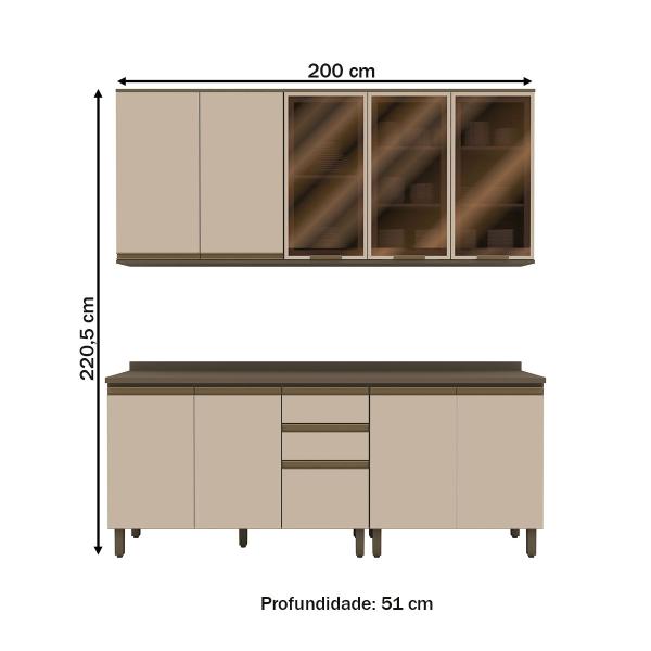 Imagem de Cozinha Compacta Reflecta 10 Portas 2 Gavetas com Vidro 100% Mdf Duna/Cristal - Henn