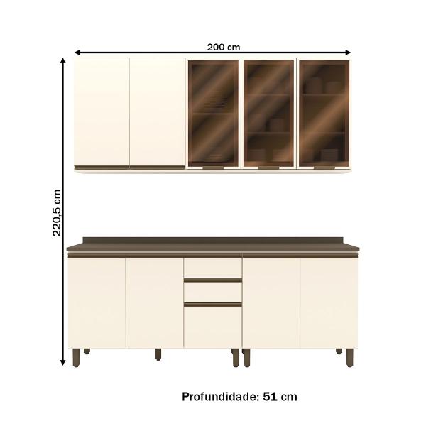 Imagem de Cozinha Compacta Reflecta 10 Portas 2 Gavetas com Vidro 100% Mdf Off White - Henn