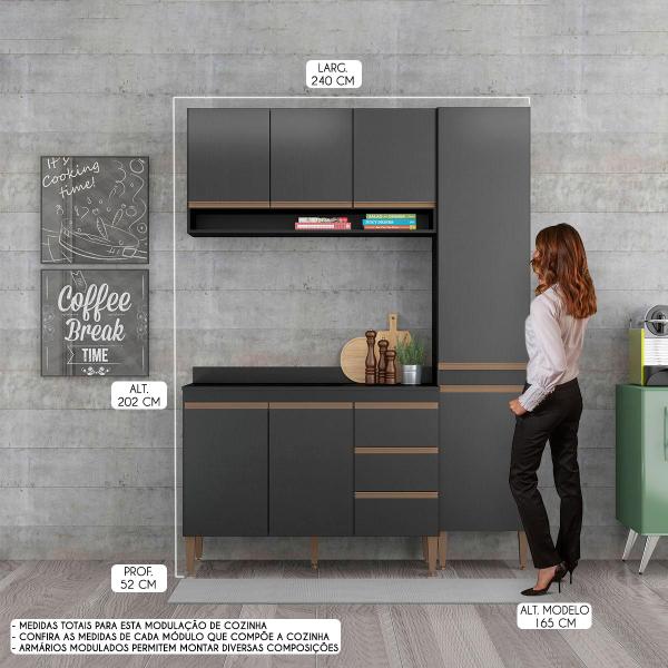 Imagem de Cozinha Compacta Sabrina 160x202Cm 4 Peças MDP Preto MENU