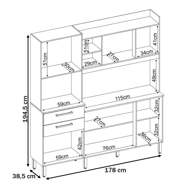 Imagem de Cozinha Compacta Select 6 Portas 2 Gavetas Avena/Grafito - Demóbile