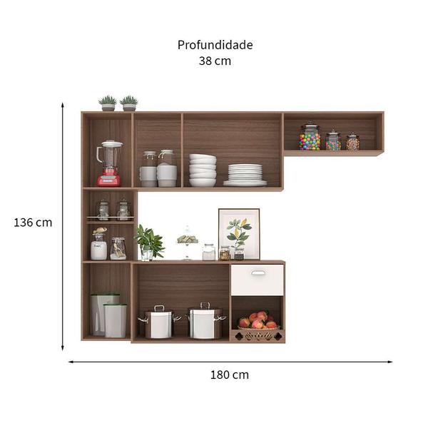 Imagem de Cozinha Compacta Suspensa Mila 7 PT 1 GV Carvalho Oak e Off White