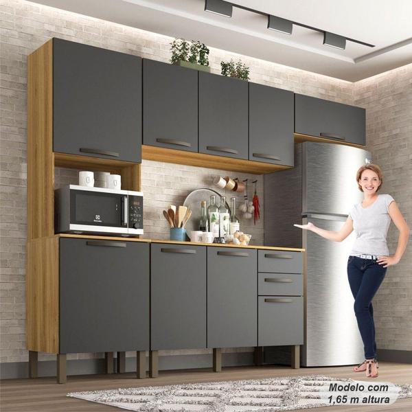 Cozinha Compacta Valencia 4 Peças 9 Portas 2 Gavetas Salleto Moveis Carvalho Com Grafite - SALLÊTO MÓVEIS Imagem de Cozinha Compacta Valencia 4 Peças 9 Portas 2 Gavetas Salleto Moveis Carvalho Com Grafite