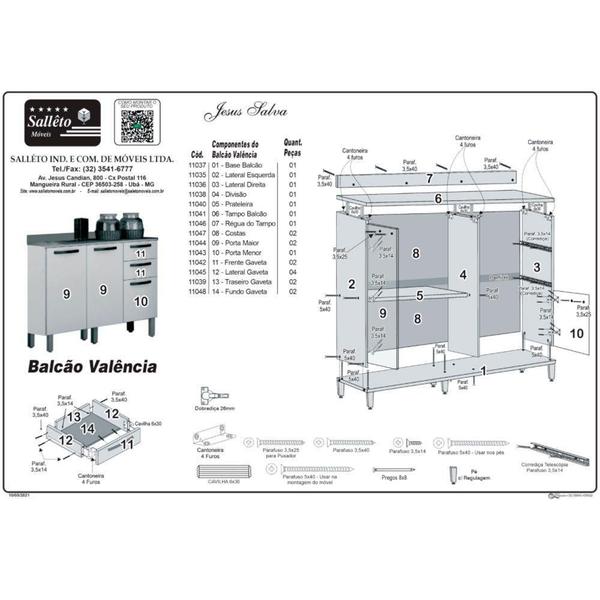 Imagem de Cozinha Compacta Valencia Com Vidro 4 Peças 9 Portas 2 Gavetas Salleto Moveis Carvalho/off White