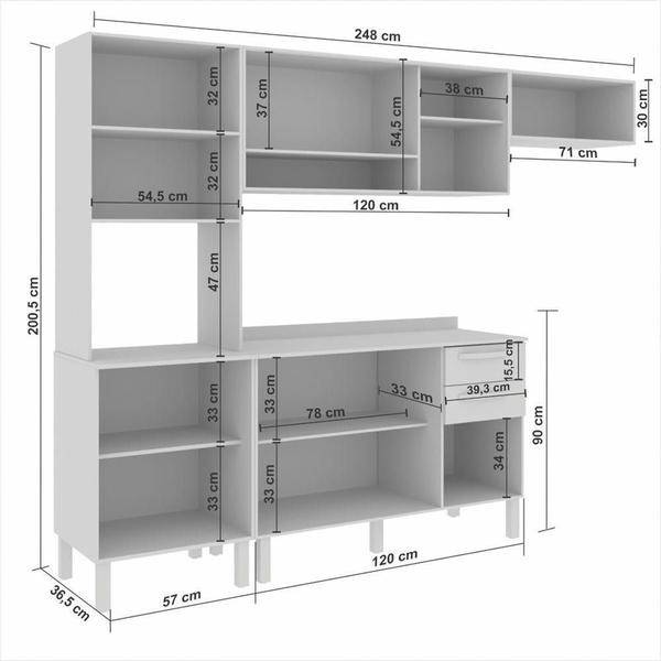 Imagem de Cozinha Compacta Valencia Com Vidro 4 Peças 9 Portas 2 Gavetas Salleto Moveis Carvalho/off White