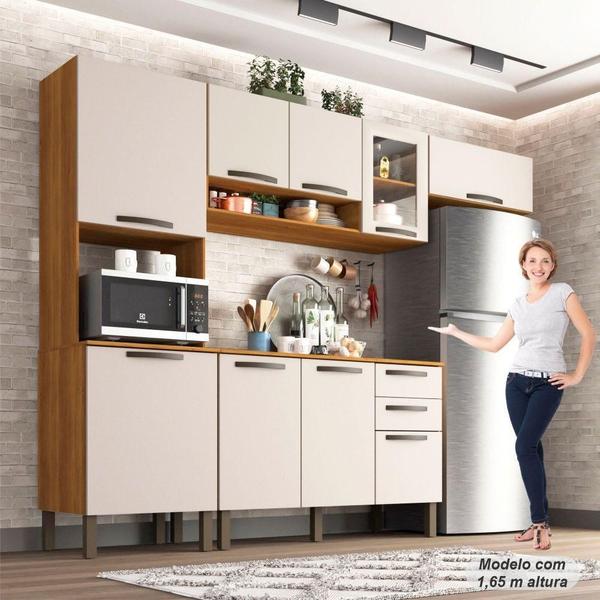 Imagem de Cozinha Compacta Valencia Com Vidro 4 Peças 9 Portas 2 Gavetas Salleto Moveis Cinamomo Com Off White