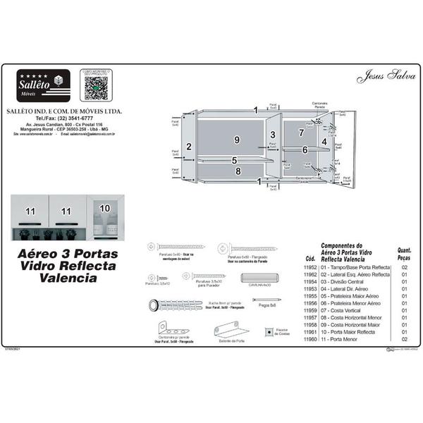 Imagem de Cozinha Compacta Valencia com Vidro 4 Peças 9 Portas 2 Gavetas Salleto Moveis