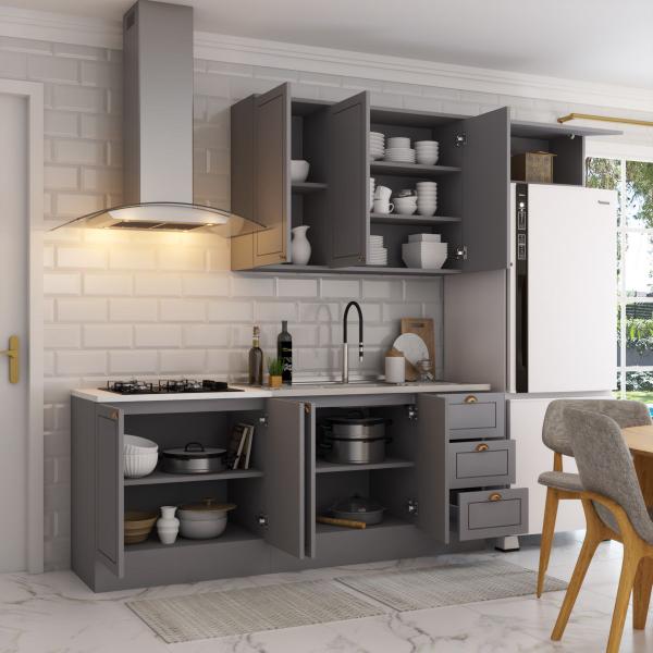 Cozinha Compacta Veneza 8 Portas 3 Gavetas 100% Mdf Americana Cinza - Panorama Móveis Imagem de Cozinha Compacta Veneza 8 Portas 3 Gavetas 100% Mdf Americana Cinza - Panorama Móveis