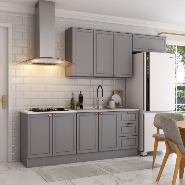 Cozinha Compacta Veneza 8 Portas 3 Gavetas 100% Mdf Americana Cinza - Panorama Móveis Imagem de Cozinha Compacta Veneza 8 Portas 3 Gavetas 100% Mdf Americana Cinza - Panorama Móveis