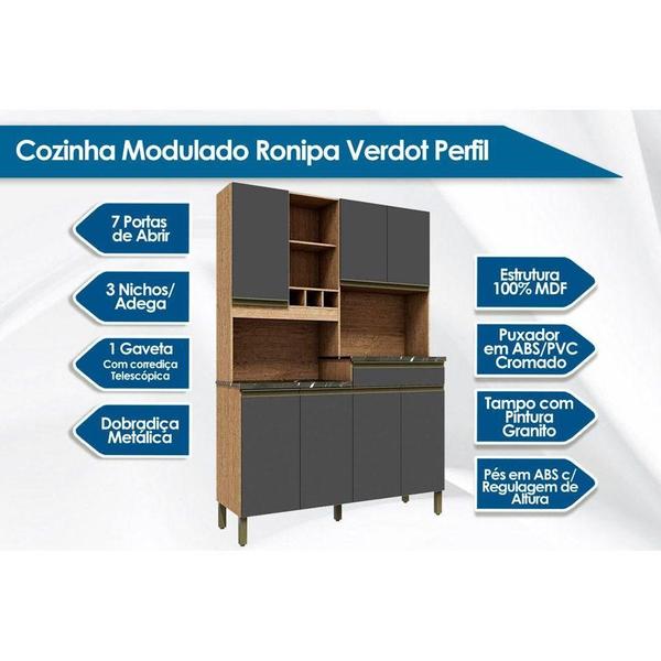 Imagem de Cozinha Compacta Verdot Perfil c/ 7 Portas e 1 Gaveta Amendoa/Off White - Ronipa