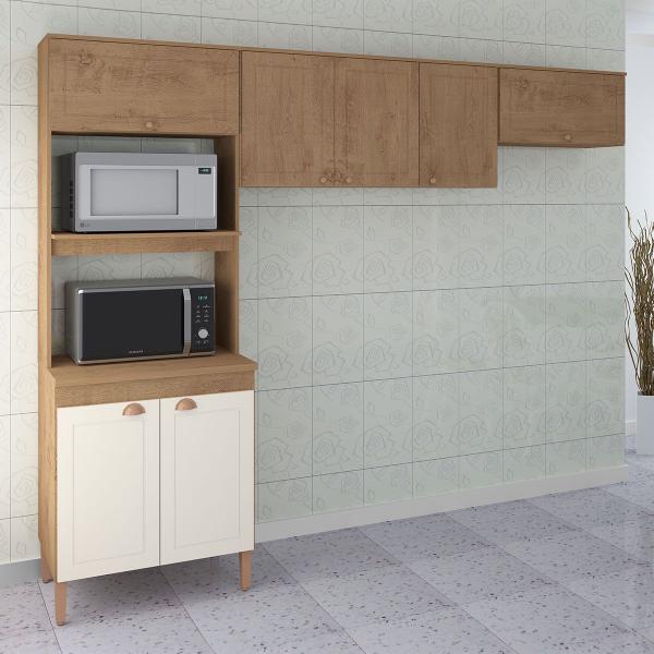 Imagem de Cozinha Compacta Viena 7 Portas 2 Prateleiras Canelato Rustico/Off White - Atualle Móveis