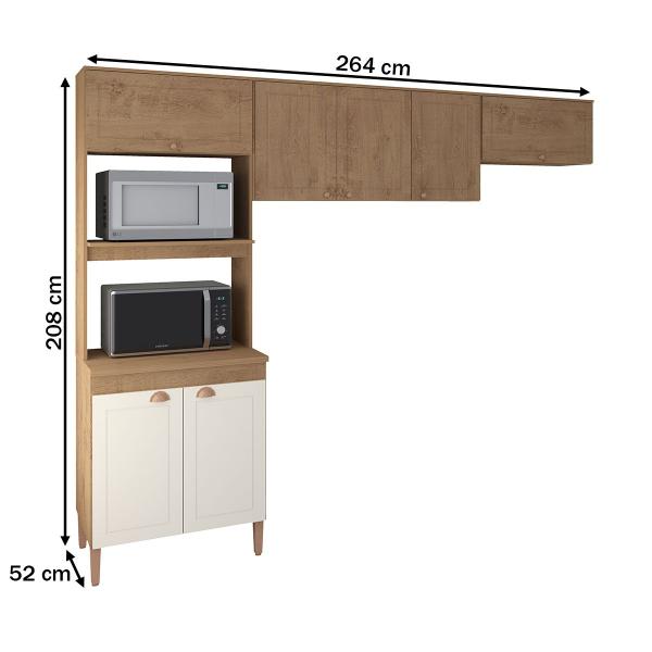 Imagem de Cozinha Compacta Viena 7 Portas 2 Prateleiras Canelato Rustico/Off White - Atualle Móveis