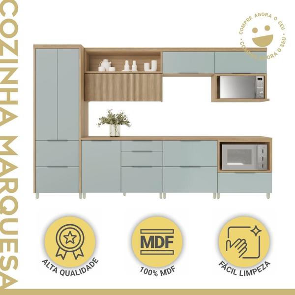 Imagem de Cozinha Completa 100% MDF 7 Peças Nesher Marquesa Marrom Verde