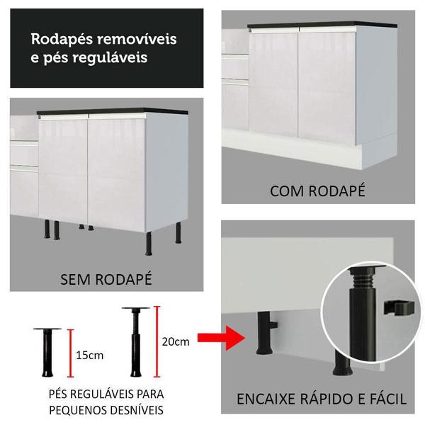 Imagem de Cozinha Completa 100% MDF Madesa Acordes 250003 com Armário e Balcão - Frentes Branco Brilho