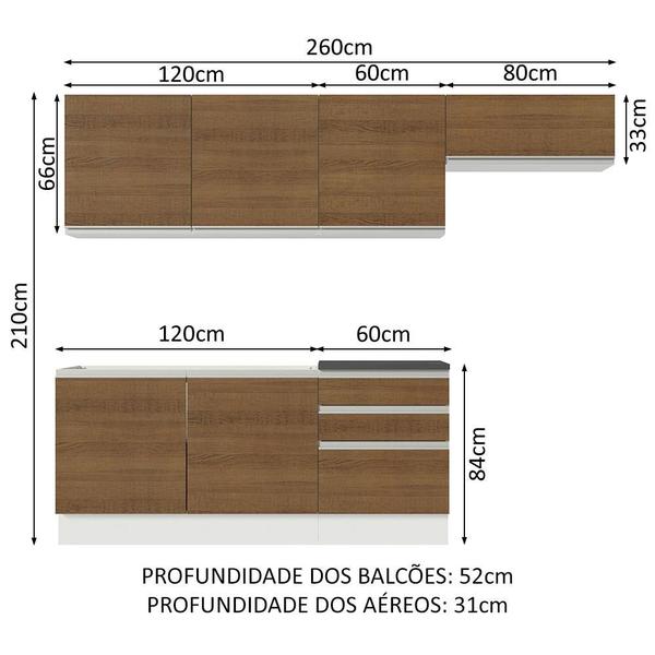 Imagem de Cozinha Completa 100% MDF Madesa Acordes 260003 com Armário e Balcão - Branco/Rustic