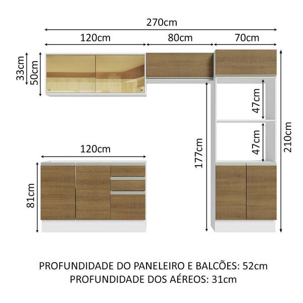 Imagem de Cozinha Completa 100% MDF Madesa Acordes 270008 com Armário e Balcão - Branco/Rustic