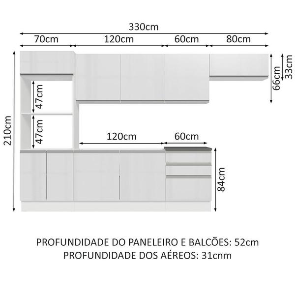 Imagem de Cozinha Completa 100% MDF Madesa Acordes 330006 com Armário e Balcão - Frentes Branco Brilho