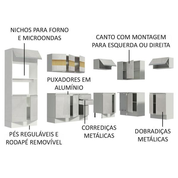 Imagem de Cozinha Completa 100% MDF Madesa Smart de Canto - Frentes Branco Brilho