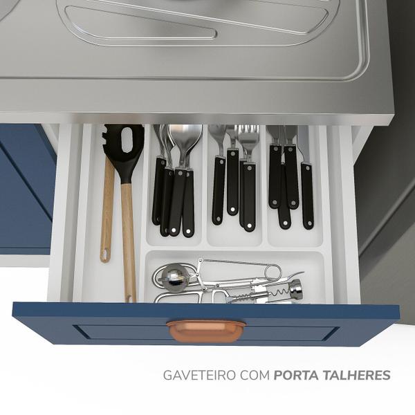 Imagem de Cozinha Completa 4 Peças Torre Quente Aéreo 3 Portas Balcão 2 Gavetas 3 Portas e Basculante Branco/Azul