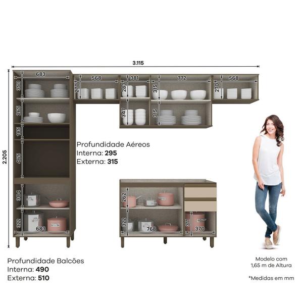 Imagem de Cozinha Completa 5 Peças 100% Mdf com Torre Quente Connect Duna/Cristal II