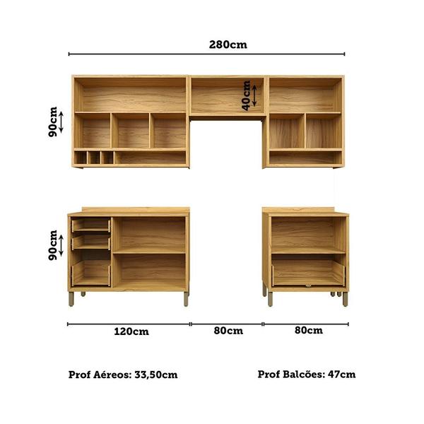 Imagem de Cozinha Completa 5 Peças 8 Portas e Vidro Reflecta 100% MDF Vicenza Espresso Móveis