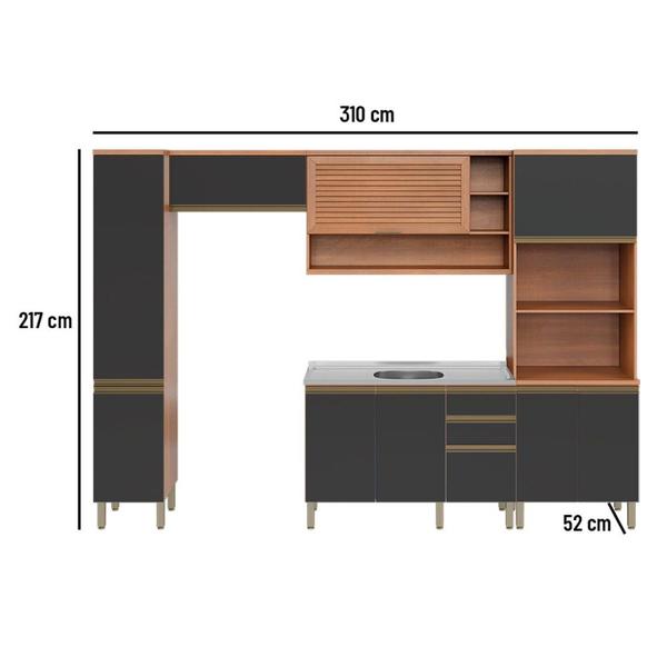 Imagem de Cozinha Completa 9 Portas 3 Gavetas 5 Peças com Balcão Macadâmia