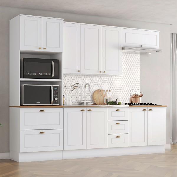 Imagem de Cozinha Completa Americana 10 Portas 5 Gavetas 100% Mdf Branco Hp/Nature - Henn