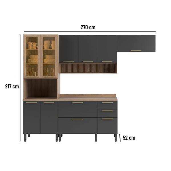 Imagem de Cozinha Completa Avelã 11 Portas 2 Gavetas Mel/Grafite - Thela
