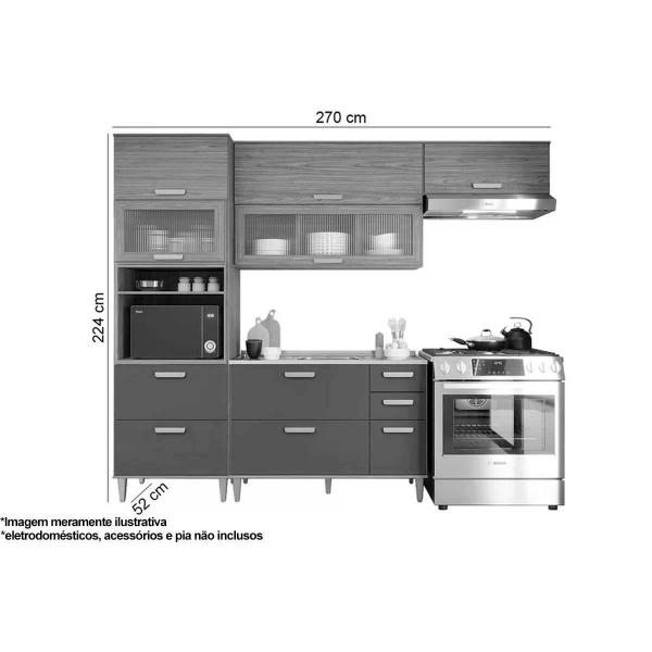 Imagem de Cozinha Completa Bella 4 Peças (2Aéreos+1Balcão+1Paneleiro) CZ012 Freijo/Titanium - MGM