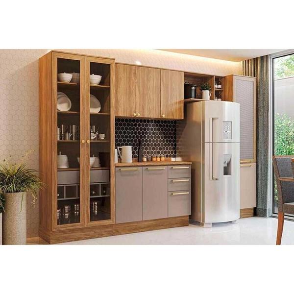 Cozinha Completa Botanic 6 Peças (2 Armários + 1 Balcão + 1 Cristaleira + 1 Paneleiro + 1 Complemento) M661 Nogueira/Fendi - Kappesberg Imagem de Cozinha Completa Botanic 6 Peças (2 Armários + 1 Balcão + 1 Cristaleira + 1 Paneleiro + 1 Complemento) M661 Nogueira/Fendi - Kappesberg