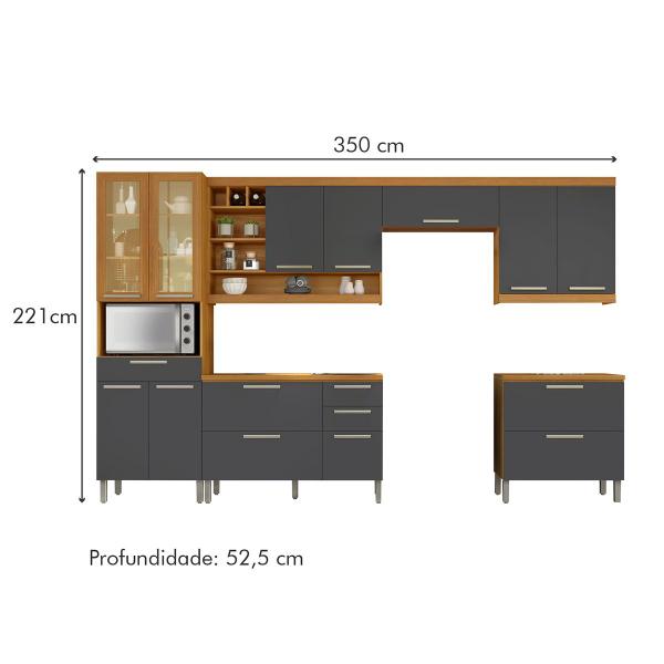 Imagem de Cozinha Completa Burguesa Premium 12 Portas 5 Gavetas com Vidro 100% Mdf Freijó/Grafite - Nesher