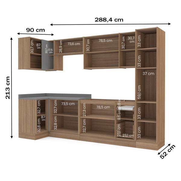 Imagem de Cozinha Completa Campanele 13 Portas 3 Gavetas Castanho/Cinza - Politorno