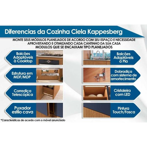 Imagem de Cozinha Completa Ciela 22 Peças (5Aéreos+6Balcões+3Paneleiros+8Complementos) C22P82 Canela - Kappesberg