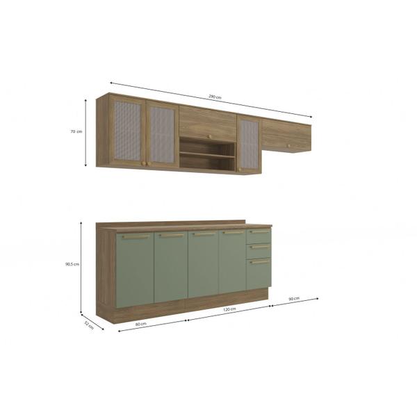 Imagem de Cozinha Completa com 5 Peças 3 Gavetas Nogueira/Verde Oliva
