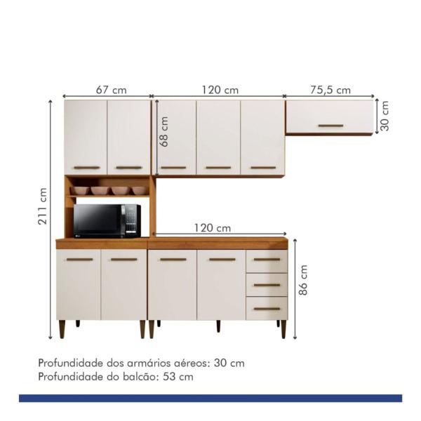 Imagem de Cozinha Completa Com Vidro Reflecta 10 Portas 3 Gavetas Atenas - Kaiki Móveis