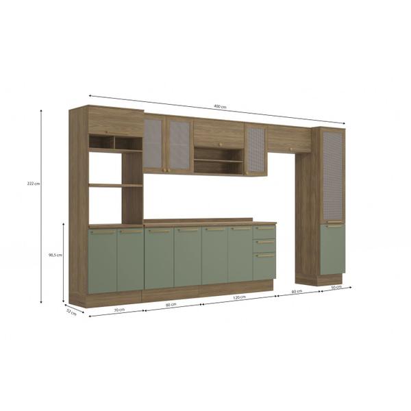 Imagem de Cozinha Completa Compacta com 6 Peças Nogueira/Verde Oliva