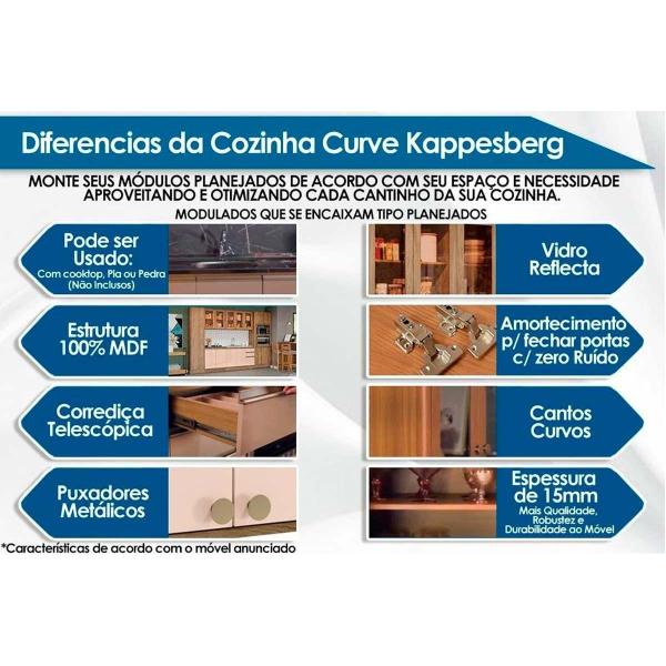 Imagem de Cozinha Completa Curve 8 Peças (2Aéreos+2Balcões+2Paneleiros+1Complemento+1Ilha) C8P29 Nogueira/Macadamia - Kappesberg