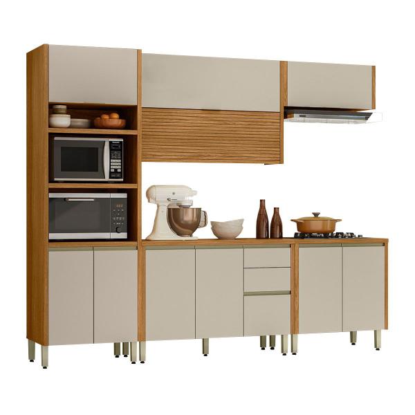 Imagem de Cozinha Completa Dali 10 Portas 3 Gavetas Ripado 100% Mdf Nature/Off White - Linea Brasil